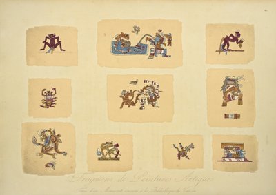 Fragmenten van Azteekse schilderijen, uit het manuscript bewaard in de Vaticaanse Bibliotheek, illustratie uit Vues des Cordillères et Monumens des Peuples Indigènes de l